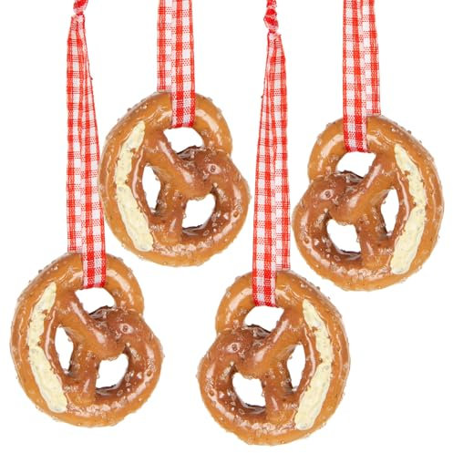 Kleine Brezel-Anhänger, 4er Set: Mini Oktoberfest-Anhänger, Bayern Deko zum Aufhängen, Bayerische Dekoration für Oktoberfest, Volksfest & Geburtstag, Wiesn Tischdeko Brezeln, Party Dekoset, 4 x 3,5 cm