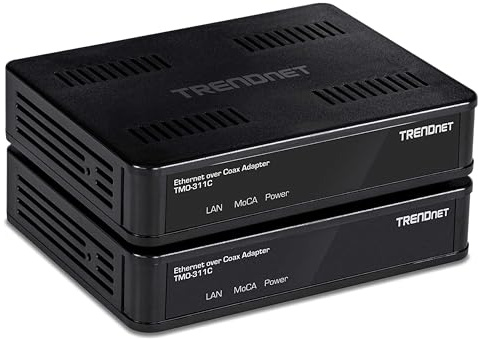 TRENDnet Ethernet Over Coax Adapter,(2-Pack), Backward Compatible with MoCA 2.0, Gigabit LAN Port, Supports Net Throughput Up to 1Gbps, Supports Up to 16 Nodes on One Network, Black, TMO-311C2K
