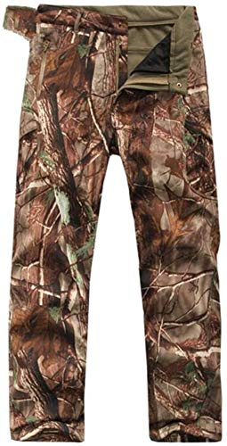 Czen Pantalon tactique camouflage pour hommes Softshell doublé en molleton militaire multipoches en plein air trekking pantalon imperméable chaud épaissir pantalon de chasse (camo trees,XXL)