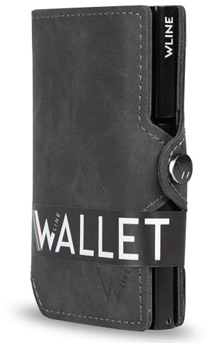 WLine Porta Carte di Credito Uomo e Donna Schermato in Pelle PU - Portafoglio Uomo Slim Rfid Compatto ed Elegante - Portatessere Uomo Tascabile (Grigio Vintage senza Zip)