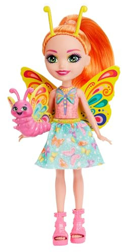 Enchantimals Puppen, City Tails Puppe Belisse Butterfly und Tierfreund Dart, Kleine Puppe mit abnehmbarem Rock und Zubehör, Geschenke für Kinder, HKN12