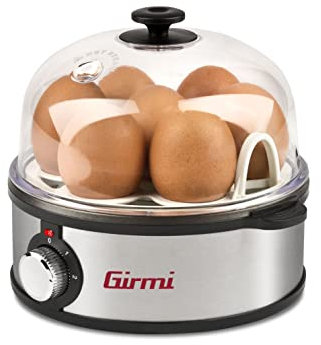 Girmi CU25 Cuociuova a vapore fino a 7 uova, 360 W, Corpo Inox, Accessorio per uova al tegamino e misurino