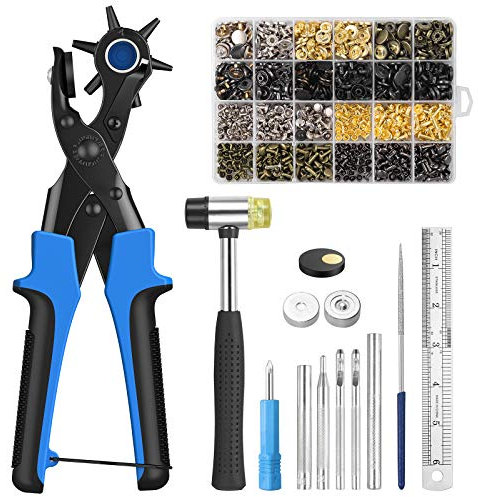 VORXEON Lochzange Druckknopf-Set Für Ledergürtel | 240 Weidennägel + 120 Vierfachverschlüsse | Inkl. Drehlochzange, Hammer, Lineal | DIY Handwerk & Reparatur