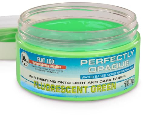 Flat Fox Tinte auf Wasserbasis, Siebdruck, blickdicht, 100 g, fluoreszierendes Grün