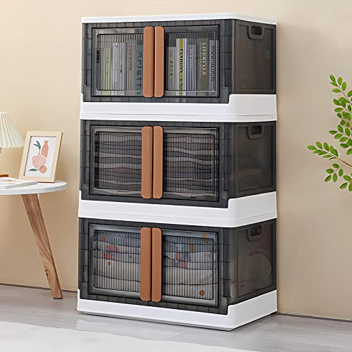 Glovios Aufbewahrungsbox mit Deckel, 72L Groß Stapelbare Kisten, Transparent Klappbox Faltbar mit Rollen, Ordnungsboxen Storage Boxes für Bad/Küche/Spielzeug/Camping-3 Stück