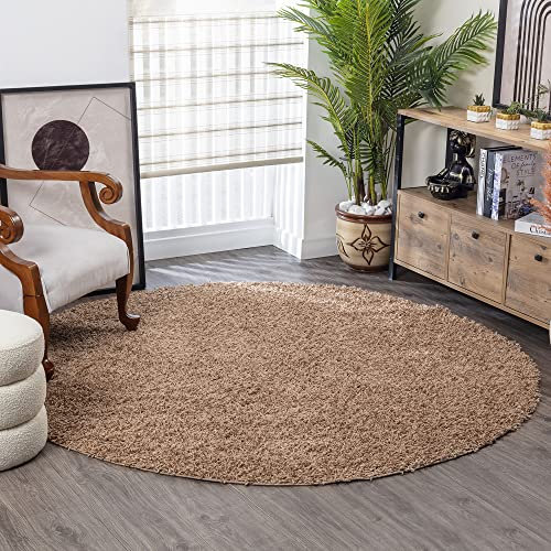 Surya Home Shaggy Berber Teppich - Flauschiger Teppich für Wohnzimmer, Esszimmer, Schlafzimmer, Langflor Hochflor Teppich flauschig - Teppich groß 120 cm Rund, Wohnzimmerteppich in Hellbeige