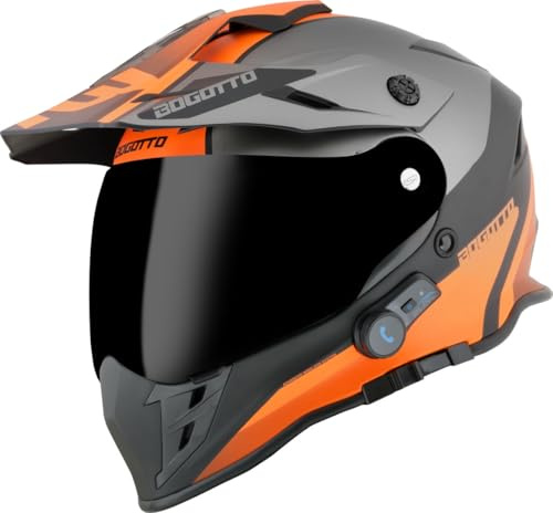 Bogotto H331 BT Tour Evo Bluetooth Casque d’Enduro, Schwarz Matt/Grau/Orange, M