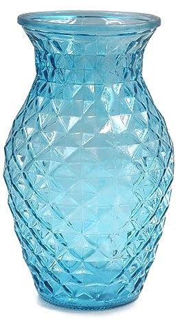 OFFIDIX Glass Waisted Flower Vase - Modern Style, Lattice Design for Home Decoration (Blue)