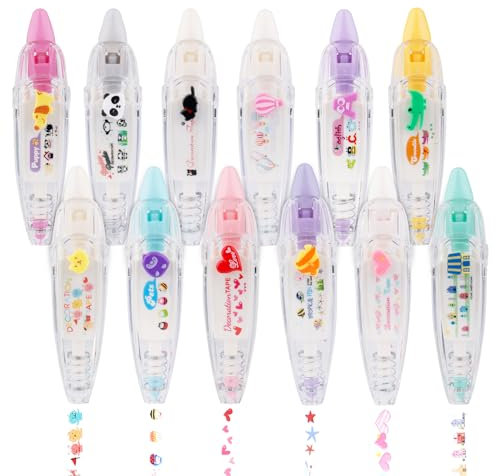 NQEUEPN 12 Piezas Bolígrafo de Cinta Decorativa, Lindo Cinta de Corrección Decorativa Tipo Prensa Bolígrafo de Cinta Correctora Animal para Niños Niñas Regalo Profesor Recompensas de Clase (12 Temas)