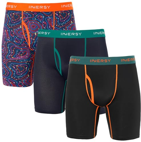 INNERSY Calzoncillos Hombre Boxer Largos Bóxers Deportivos Ligeros 3 Pack | Ropa Interior Hombres con Bragueta Transpirable, Pierna Larga Antirozaduras Elástica, Secado Rápido, Sin Etiquetas, Deporte