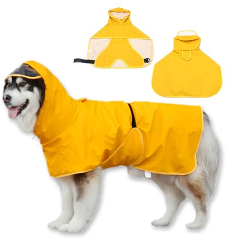 WUFANC Chubasquero para Perros con Capucha Transparente, Abrigo Impermeable con Diseño Reflectante, Ajustable para Perros Grande, Mediano y Pequeño