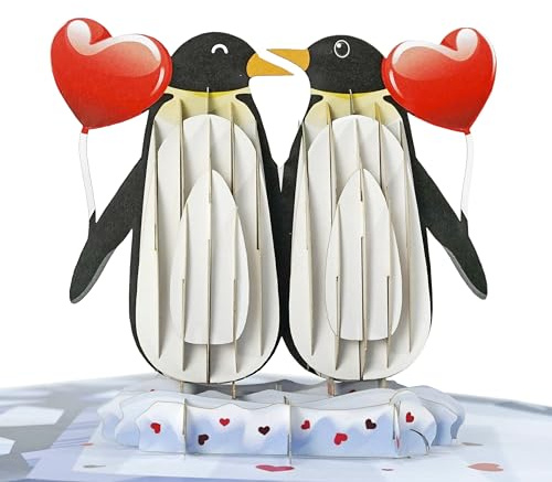 CUTPOPUP Penguin Couple Pop Up Anniversary Cards, 3D Wedding Anniversary Card for Him Her Wife Husband Mum Dad, Birthday Card, Mothers Day, Happy Valentines Day Cards (Penguin Couple) US8-AN150UK