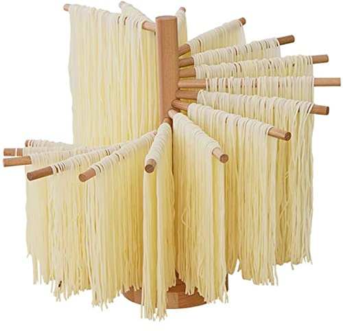 Pasta Drying Rack Collapsible Pasta Dryer Rack Foldable Spaghetti Dryer Noodle Drying Rack for Pasta with 16 Rods Noodle Hanging Rack Wooden Noodles Hanger Easy Storage and Quick Set-Up (A)