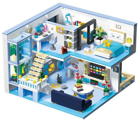 Hallisun Friends Haus Baustein Set, Friends Wohnung Mini Block Modellbausatz, DIY Karikatur Modular Modernes Haus Konstruktions Spielzeug, Geschenkidee für Jungen und Mädchen ab 8 Jahren, 1235 Stück