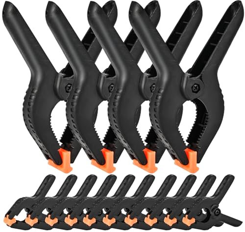 Philtool 14 Stück Klemmzwingen Set, Hochleistungs Schwarze Nylon Federklemmen, Klemmzwinge mit Beweglichen Klemmbacken für Holzbearbeitung, Fotostudio, Handwerk (Schwarze)
