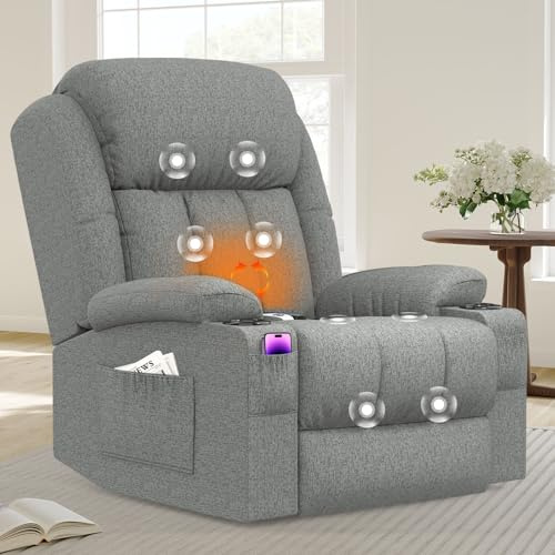 BareTay Poltrona Relax Elettrica 150° Poltrone Massaggiante Reclinabile Con Riscaldamento Lombare, Poggiapiedi Esteso, Porte USB + Tipo C, 2 Portabicchieri, Elettrica Alzapersona Poltrona Anziani Sofa