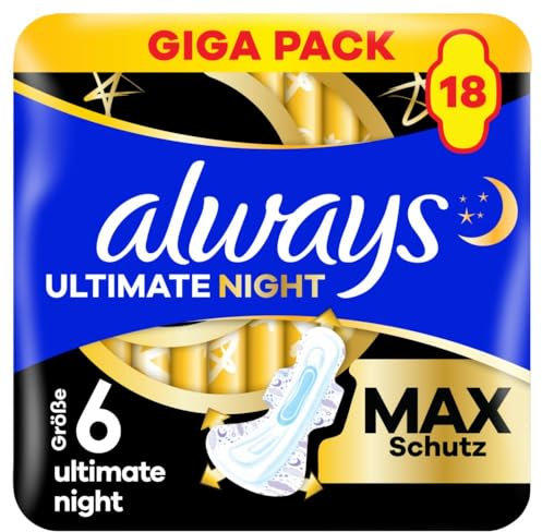 Always Assorbenti igienici Ultimate Night (taglia 6) con ali, 18 pezzi, super assorbenti, per il periodo