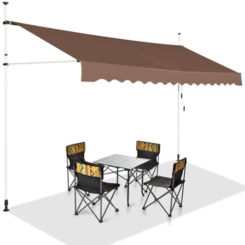 COSTWAY Klämmarkis 350 cm bred, balkongmarkis utan borrning, UV-beständig, höjdjusterbar, vattenavvisande, markis med handvev, solmarkis, solskydd för balkong, brun