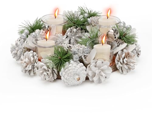Gohytal Ghirlanda natalizia per porta e tavolo – Corona dell'Avvento bianca con glitter, ghirlanda decorativa per decorazioni natalizie, ideale per porte, finestre e tavolo