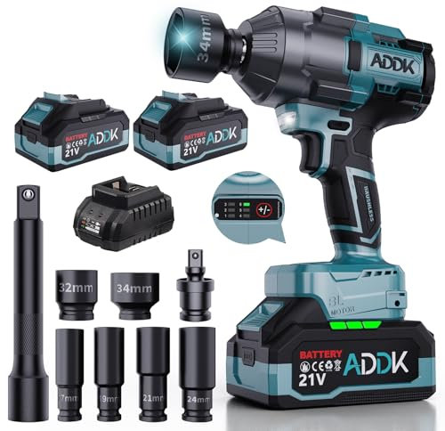 Llave de Impacto Bateria 1600Nm, Pistola de Impacto con 2 Bateria 4.0Ah 6 Velocidades Ajustable Taladro de Bateria 21v Chave de Impacto Taladro Percutor Portatil (1600Nm,2 Bateria)