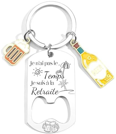 JRZDFXS Porte Clef Cadeau Retraite Vive la Retraite Porte Clef Inox Gravé - Cadeau Retraite Homme et Femme Original Ouvre Bouteille Départ à la Retraite