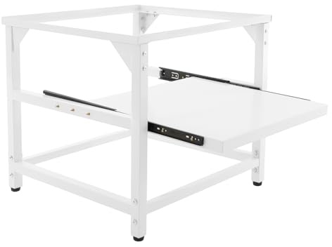 Tvättmaskinsbas med utdragbar hylla, stabil metall, tvättmaskinsunderrede för torktumlare, sockel ökning, 150 kg lastkapacitet, 60 x 56 x 52 cm (L x B x H) (vit)