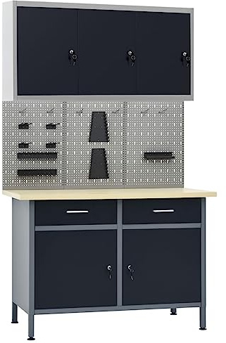 Générique Établi avec 3 Panneaux muraux et 1 Armoire,Accessoires de Organisation & Rangement d'outils, Établis,3053438
