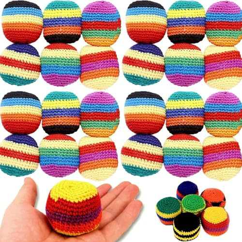 3PCS Knitted Hacky Bag Set, Hand-Made Knitted Footbag Sack, Assorted Foot Bag Crochet Hacky Ball for Adults, Colorful Juggling Footbag for Beginners, Handwoven Toss Pack, Multicolor, Sand Fill