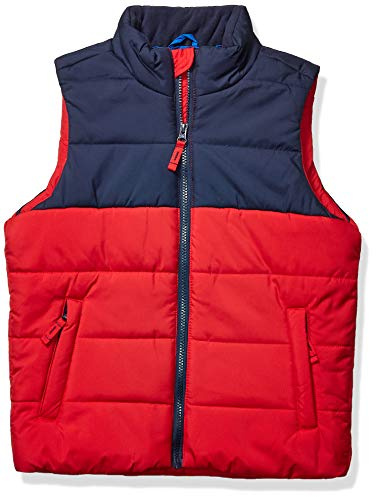 Amazon Essentials Gilet Imbottito Pesante da Esterno Bambini e ragazzi, Blu Marino Rosso Color Block, 10 anni