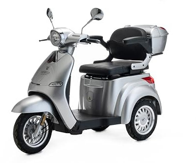 VELECO CRISTAL - Scooter Disabili a 3 ruote - Completamente assemblato e pronto all'uso - Design bello e accattivante - Sistema di sospensione avanzato - Ruote grandi(ARGENTO)