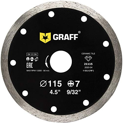 GRAFF Diamantscheibe 115mm für Fliesen, Keramik, Feinsteinzeug - Diamanttrennscheibe für Winkelschleifer und Flex - Segmenthöhe 7mm