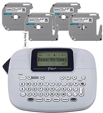 Brother PT-M95 P-Touch Monochrome Label Maker Bundle (4 Label Tapes Included),White