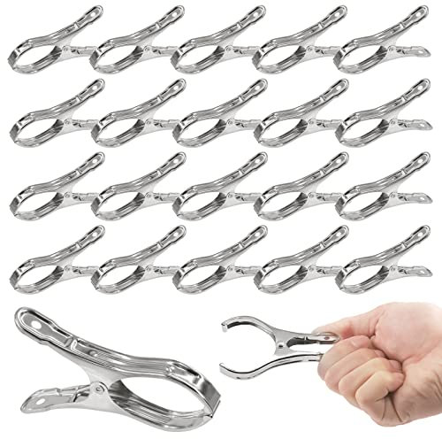 Wokape 40Pcs 3.5 Inch Stainless Steel Garden Clips, Heavy Duty Clamps with Large Open, Strong Grip Clips for Greenhouse Plant Cover Netting/Garden Shade Cloth/Beach Towel/Clothespins/Quilt