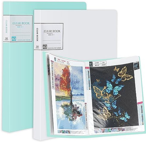 2 Packs A3 Diamond Painting Storage Book, Large 30x40 Diamond Art Storage Presentation Book with 60 Pags, Diamond Painting Art Portfolio Folder, Clear Pockets Artwork Storage Photo Album Refill Pag