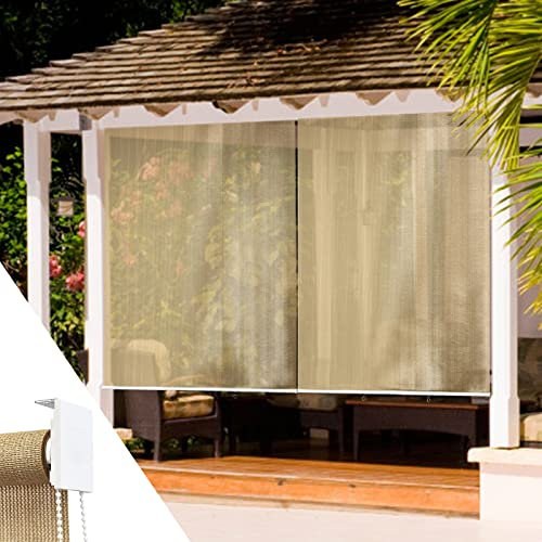 RELAX4LIFE Store Enrouleur Occultant Vertical 121x181cm en Tissu HDPE et Chaîne de Perles, Store Roulant Extérieur Intérieur Montage Mur Plafond pour Pergolas(121x181cm, Style 2, Beige)