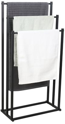Niceey Porte Serviettes sur Pied, en Métal à 3 Niveaux, Égouttoir à Serviettes pour Salle de Bain, Cuisine, Essuie-Mains, Gants de Toilette, Noir