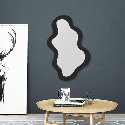 Hosoncovy Specchio da trucco con cornice irregolare da appendere a parete, decorativo per bagno, soggiorno, camera da letto (nero)
