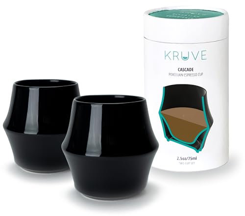KRUVE Cascade - Taza de porcelana para expreso, doble pared, 2.5 onzas, sensorial, juego de dos (negro)
