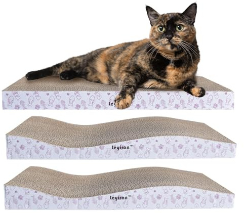 Cat Scratching Board Set of 3,Corrugated Cardboard Cat Scratchers, Includes 1 Flat and 2 Wavy Scratch Pads for Claw Grinding, Play, and Rest – Durable Scratch Pad for Indoor Cats