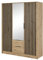 BETTSO - Nelly - Kleiderschrank mit Spiegel - mit 3 Drehtüren, 2 Schubladen, Fächern und Kleiderstange - Lamellen/Gerillt - für Garderobe, Flur, Schlafzimmer - Modern - Matt Aristan-Eiche Holzoptik