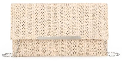 EVEOUT Stroh Clutch für Damen Stroh Abendhandtasche Sommer Gewebt Hochzeitshandtasche Umhängetasche für Party Urlaub