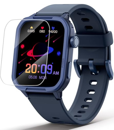 Kinder Smartwatch für Jungen Mädchen, Gehärtetes Glas Aktivitäts Tracker Uhr IP68 wasserdichte Con Displayschutzfolie, 19 Sportmodi, Herzfrequenz Schlafmonitor, Schrittzähler, Kindergeschenke (Blau)