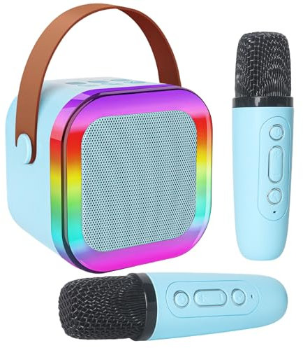 Jsdoin Karaoke Machine 2 Microphones, Portable Karaoke Machine with LED Light, Birthday Presents Microphone for Kids Families Birthday Party Gifts (Blue)