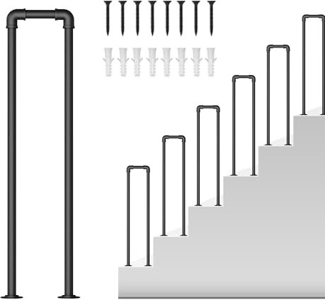 Treppengeländer Innen, U-förmiger Handlauf Treppe Handlauf Geländer Treppe Seitliche Montage, Metall Treppenhandlauf für Villen, Balkone, Flure, Wohnungen, Drinnen, Draußen, Schwarz,100cm