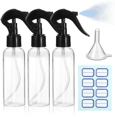 3 st plastsprayflaskor, 100 ml tomma små sprayflaskor, klar fin dimma resa mini vattenflaska set, påfyllningsbar vätskebehållare för hår eterisk oljeväxt husdjur matlagning ren (svart)