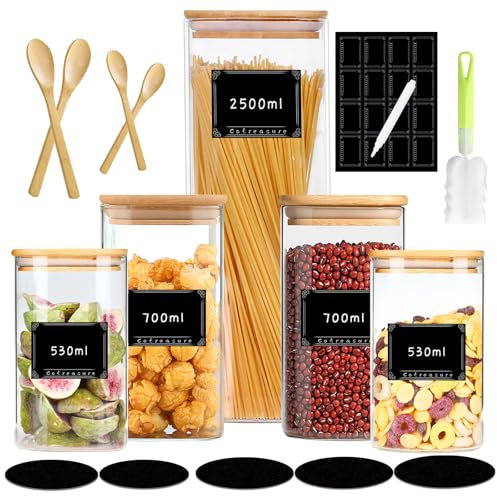 Cotreasure Barattoli Cucina,Barattoli Vetro Con Coperchio,Contenitori Ermetici Per Alimenti,Sale Zucchero Caffè, Tè, Condimenti (32)