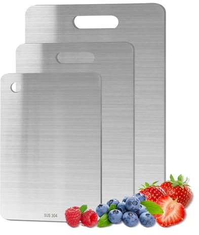 3pcs Stainless Steel Cutting Board Cutting Boards for Kitche, Upgrade Double Sided Board, Thick Cutting Board for Home Kitchen Cooking(Slim-Profile) (Sliver - Restocked)
