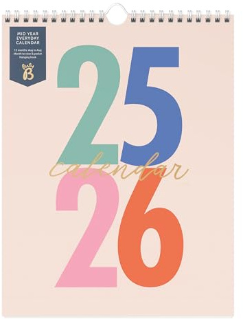 Busy B Mid-Year Calendar - Academic Everyday Planner – Aug '25 - Aug '26 - Multi - Wall Planner Calendar for Busy People with Month-to-View, To Do’s, Notes, Stickers & Storage Pocket – 29.5 x 22cm