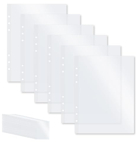 Pack of 32 A5 Transparent Pockets, A5 Photo Album Cards Replacement Core, Transparent Cover Folder Pocket, Brochure Case, Economical Zip-Free Envelope Folder Pocket, 6 Hole Folder Transparent