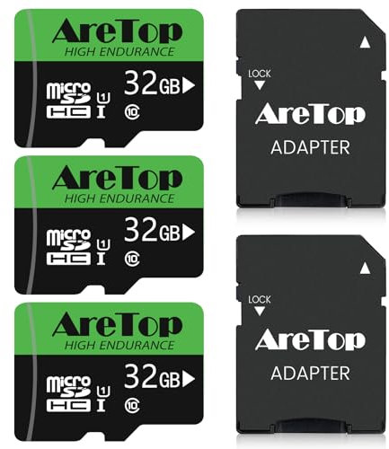 Aretop Tarjeta Micro SD de 32 GB, 3 unidades, tarjeta de memoria Micro SD + adaptador 2, UHS-I, U1, C10, grabación de vídeo Full HD, tarjeta de memoria Micro SD para cámara/smartphone, dron/Dash Cam